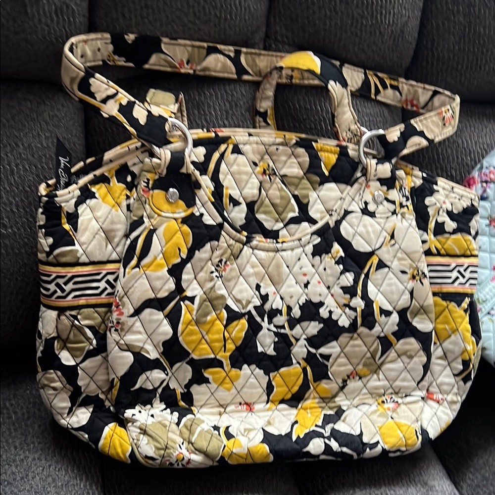 Vera Bradley Yellow and Black Heart Pattern Tote Bag